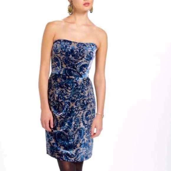 Anthropologie Dresses & Skirts - Anthro velvet strapless pleat detail dress pink/blue Sz 2P